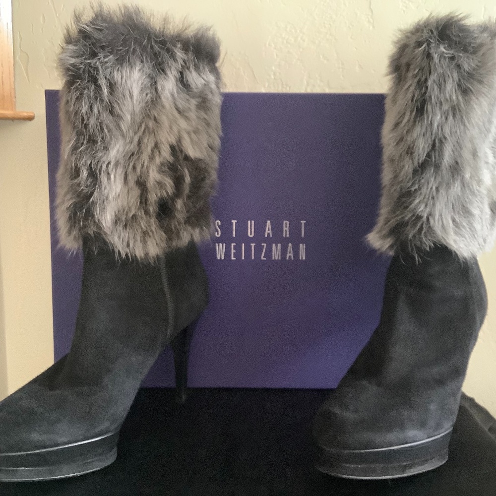 Stewart Weitzman Black Suede Yetala Platform Boot Sz 9 Medium